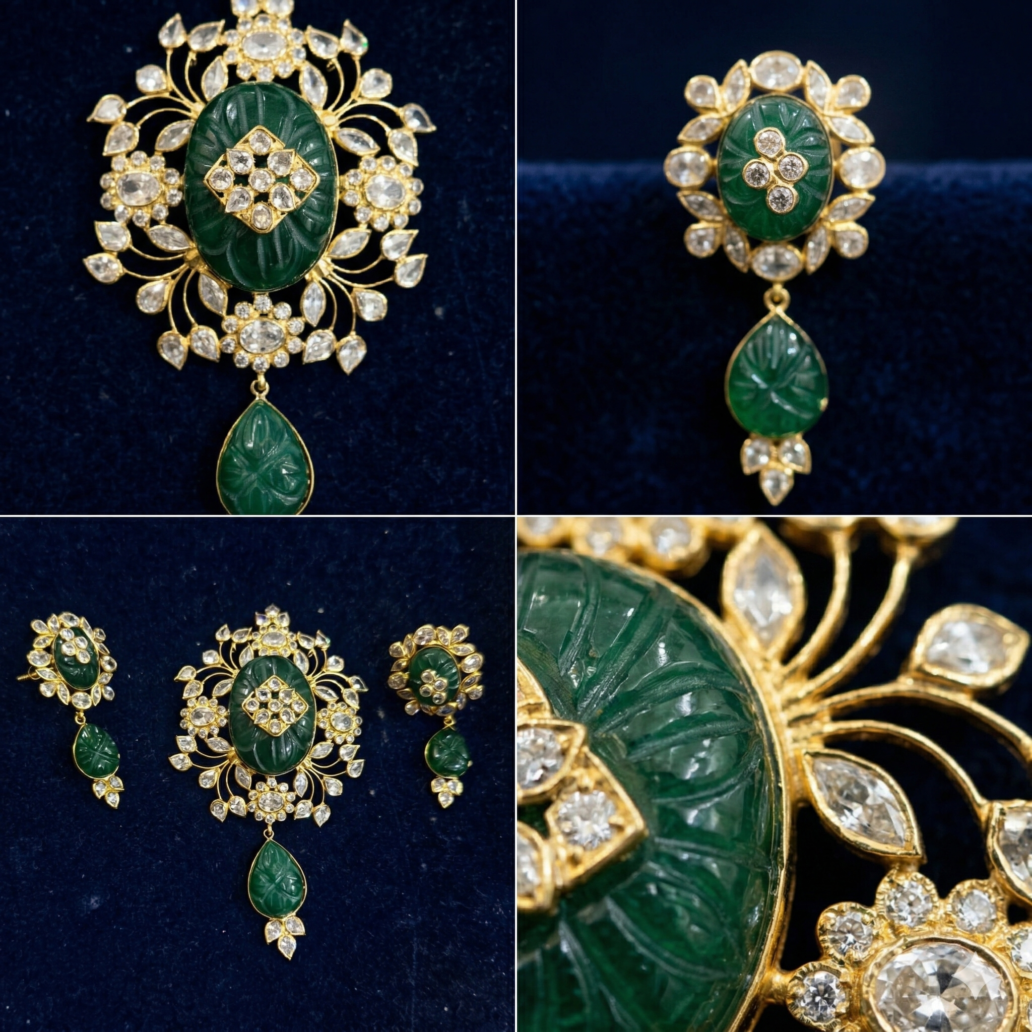 Green Carving Stone Pendant Set